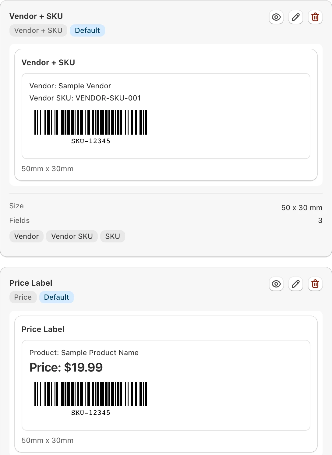 Barcode label templates in GoStock